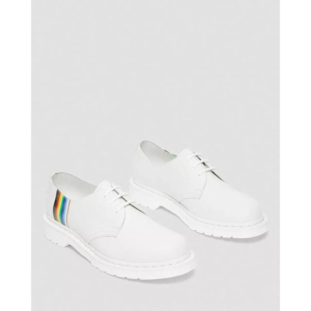 Dr. Martens 1461 Pride Shoes US M6 US W7 White Leather Rainbow Stripe Classic - Picture 3 of 7